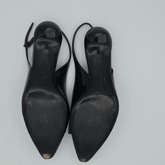 Ferragamo Karine Slingback Black Kitten Heel Patent Leather Bow Womens Sz 7 EUC - Picture 9 of 10